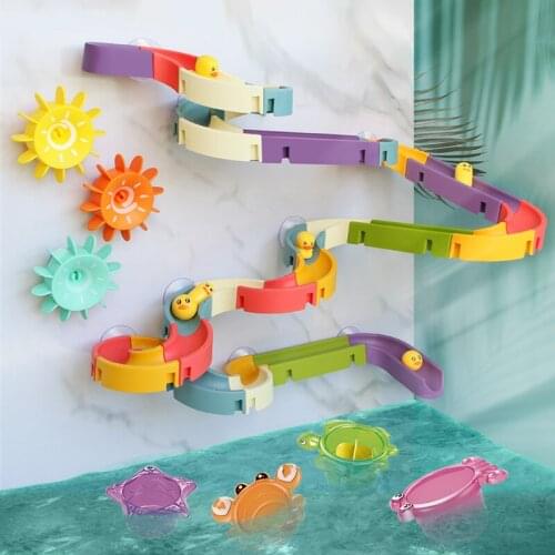 Baby shower set toys DIY marble running assembly track bathroom bathtub children playing water spray toys children stacking cups