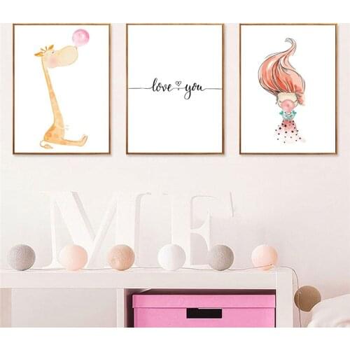 Love You Wall Art Children Poster Deer Balloon Print Canvas Painting Nordic Kids Decoration Picture Baby Girl Bedroom Decor