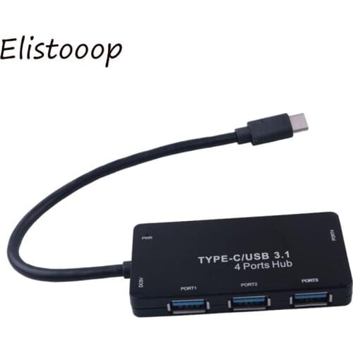 Elistooop 2018 High Speed USB Hub Type-C 3.1 to 4 Port USB 3.0 HUB Splitter Type C for PC Computer Laptop