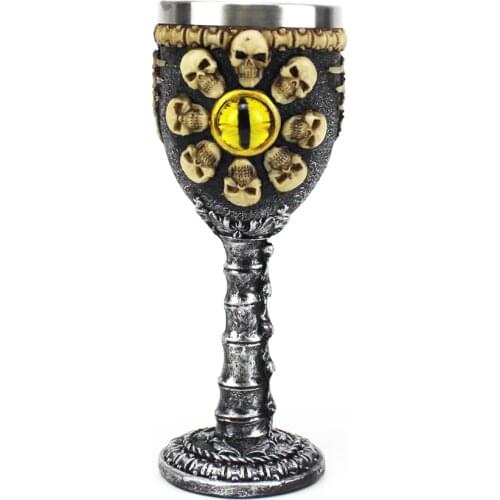 Gothic Skull -3D Goblet Cute Skull Stainless Steel Wine Drinking Cup Retro Resin Glasses for Champagne Halloween Gift Drinkware