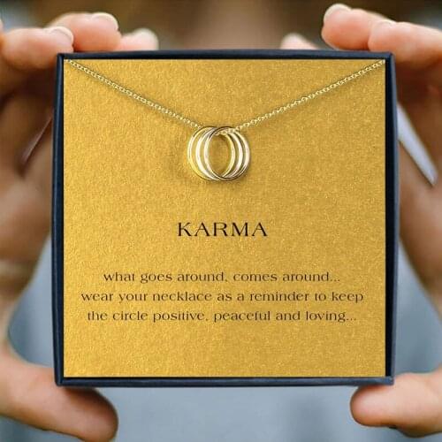 IcareU 3 Circles Golden Round Pendant Necklace Creative Simple Korean Alloy Clavicle Short Make A Wish Card Gift Box New