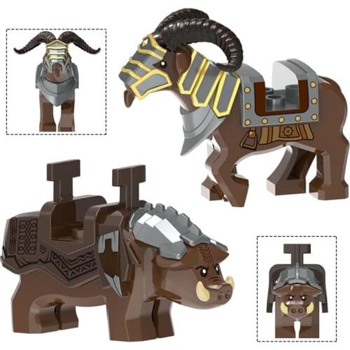 Dwarf Boar Horned Sheep Mount Animal Armor Weapons Medieval Knight Figures Building Blocks Children Toys XH1535 1536