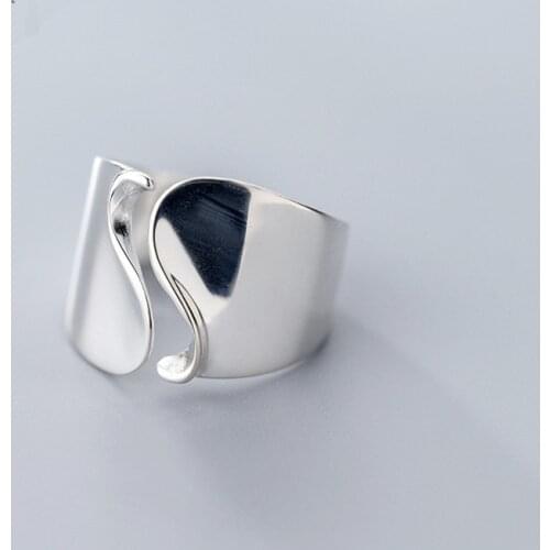 Size 5.25-size6.75 REAL.925 Sterling Silver fINE jEWELRY Geometric "Yin Yang" waterwave openable long wider Ring GTLJ1465