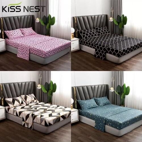 4 Pcs Bedding Set,Flat Sheet,Elastic Fitted Sheet Mattress Protector,Four Corners With Elastic Bands And 2 Pillowcases,8 Sizes
