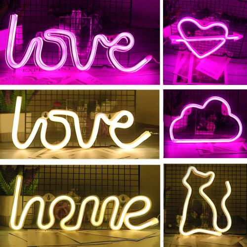 Creative LED Neon Light Sign LOVE HEART Wedding Party Decoration Neon Lamp Valentines Day Bedroom Home Decor Night Lamp Gift