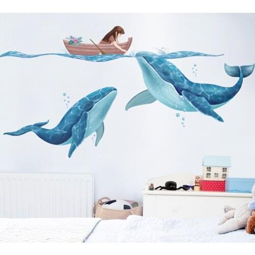 Creative Whale Wall Stickers Nordic Style Poster Girl Kids Room Decor Aesthetic Childern Bedroom Wall Decoration Wallpaper Mural