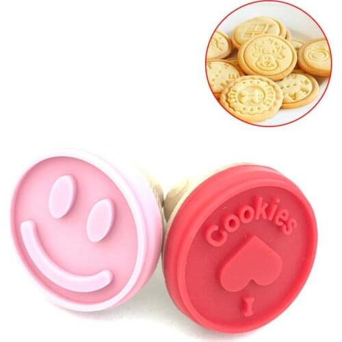 Round Wooden Rubber Stamp Handle For Handmade DIY Stamp Kids Craft Silicone Cookie Stamp DIY Pastry Cake Cookie Moulds