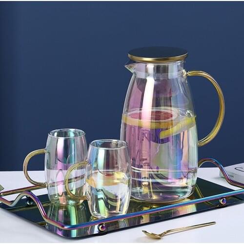 1.6L Cold Water Kettle Glasses Water Pot Kitchen Water Juice Jug Drinkware Pitcher Portable Handle with Lid Tea Kettle Container