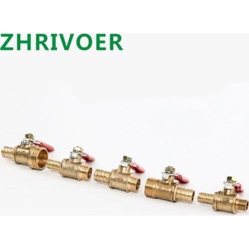 Brass Barbed ball valve 1/8'' 1/2'' 1/4'' Male Thread Connector Joint Copper Pipe Fitting Coupler Adapter 4-12 Hose Barb