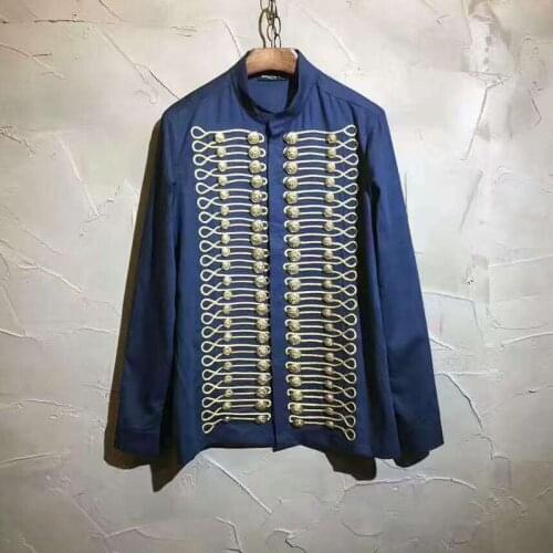 Hot Autumn New Men Casual Multi-button Gold Thread Navy Blue Fashion Slim Hair Stylist Shirt Men Nightclub Bar Shirts Size S-xxl