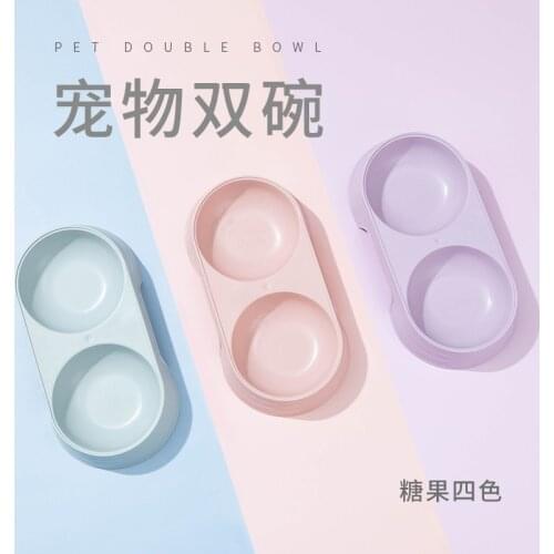 Cat Bowl Pet Double Bowl Cat Bowls Macaron Candy Color Pet Feeding Bowl