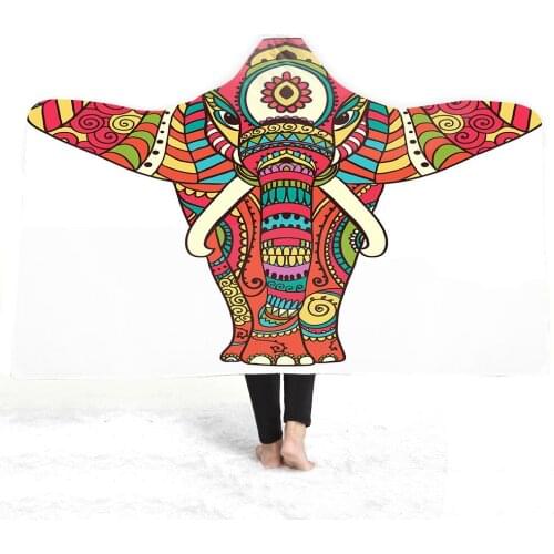Fashion Printing Hooded Blanket Fashion Elephant Totem Series Double Thickening Sports Household Blanket Lazy Blanket