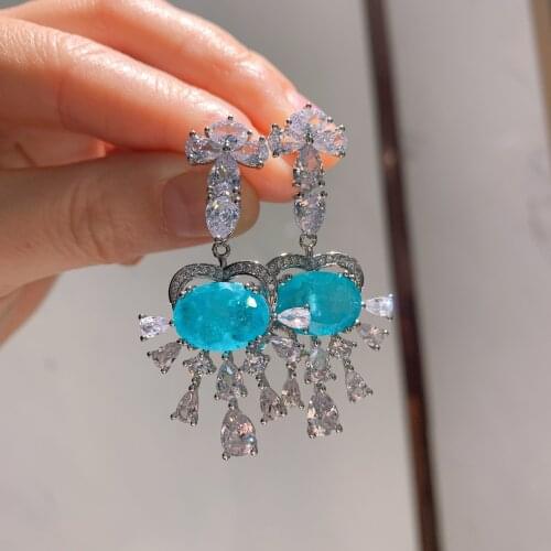 QTT Trendy Earrings 925 Sterling Silver Jewelry Created Tourmaline Gemstone Drop Earring for Women Wedding Promise Gift