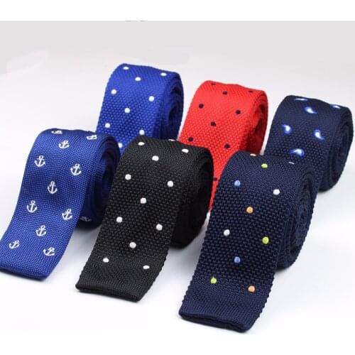Men Knitted Embroider Knit Leisure Striped Anchor Ties Skinny Narrow Slim Neck Ties Skinny Woven Designer Cravat