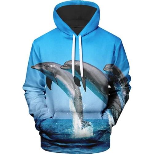 Mens Ocean Cute Flying Dolphin Print Hooded Fashion Dress 3D