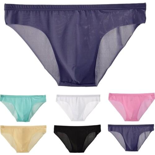 Mens Underwear One-piece Seamless Ultra-thin Transparent Ice Silk Mens Briefs Low Waist Sexy Shorts Men Elastic Underpants