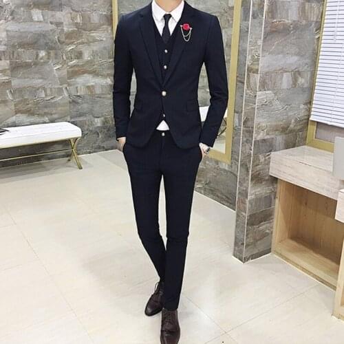 New Style Mens Suit 3 Pcs Set Fashion Boutique Single Button Solid Color Wedding Dress Men Slim Business Banquet Formal Dress