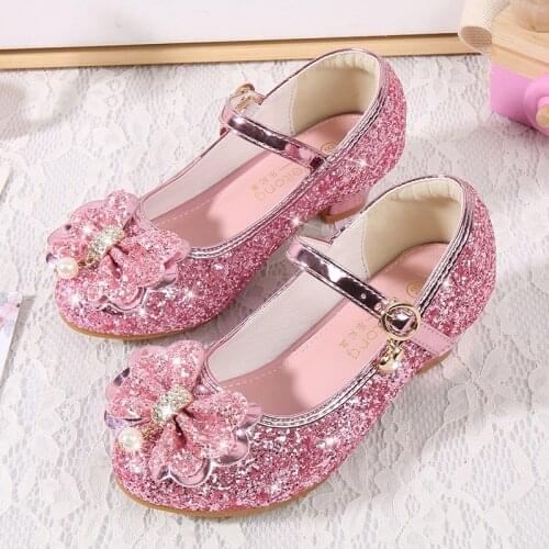 Girls High Heels 2020 New Fashion Princess 4-12 Years Old Girl Dress Host Performance Silver Children Single Shoes