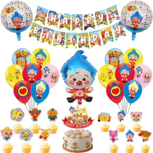 Plim Plim Latex Balloons Cartoon Red Blue Clown Foil Ballons Happy Birthday Banner Baby Shower Party Decoration Kids Globos Toys