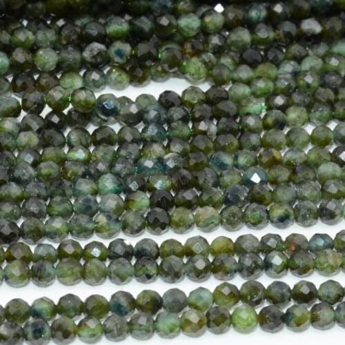Natural Green Tourmaline Faceted Round Beads 3.5mm