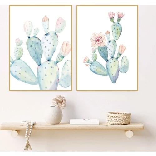 Nordic art watercolor plant cactus wall prints and posters printed on canvas for home living room art picture decoration
