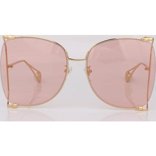 Oversize metal frame women sunglasses pink lenses lady eye wear