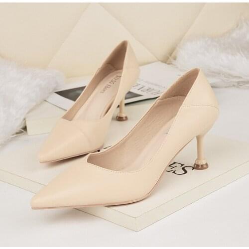Women pumps PU Slip On 6.5CM Thin Heels High heels Pointed Toe Shallow shoes for women women shoes 2020 size 35-42 black