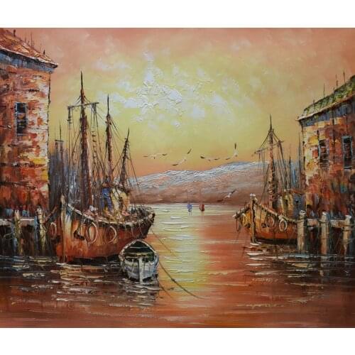 Ultra Low Price Sale 100% Hand Painted Modern Canvas Oil Painting Boat Wharf Seascape Canvas Painting Wall Art Picture HomeDecor