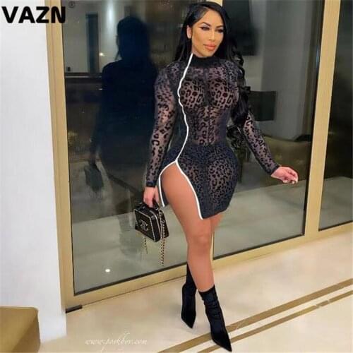 VAZN Top Quality 2021 Sexy O-neck Party Cocktail Short Dress Women Elegant Fashion Slim Dress Club Birthday Shinny Dress