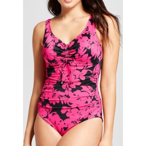 XL-4XL Plus Size One Piece Swimsuit Print Swimwear Front Tied Swimsuit Vintage Monokini Bathing Suit Push Up Swimsuits Woman