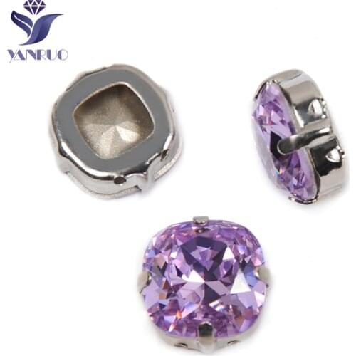 YANRUO 4470 All Sizes Violet Cushion Cut Sew On Stones Glitter Strass Point Back Crystal Rhinestones For Dress Ornaments