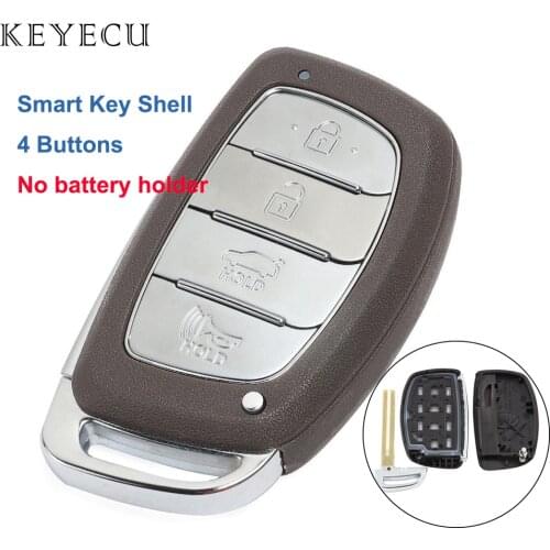 Keyecu Replacement Uncut Smart Remote Key Shell Case 4 Buttons for HYUNDAI IX25 IX35 Sonata Tucson 2014-2018, No battery holder