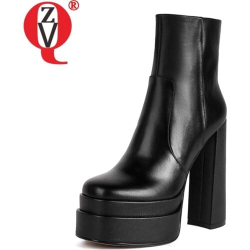 ZVQ Women winter New Style Good Qualtiy Genuine Leather Leisure short boots Square Toe Mature Concise Comfortable office lady