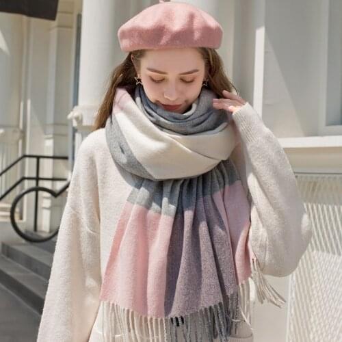 Winter Plaid Wool Scarf for Women Thicken Warm Shawls and Wraps Pink Echarpe Femme Pashmina Fashion Cashmere Scarves Foulard