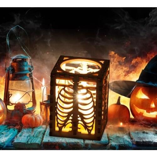 1PC Home Decor Light Halloween Wooden Handmade Exquisite Lamp Horror Human Skeleton Rib Shadow Lamp эллоуин декор для дома 2021