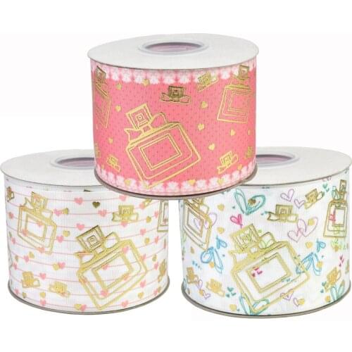 50yards 75mm Gold foil Perfume bottle Grosgrain Ribbon For DIY Accessories Welcome Custom printed