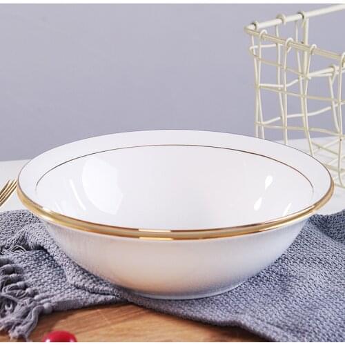 9 inch large soup basin noodle bowl large bowl with trace gold household eating bowl large soup bowl bone china pure white