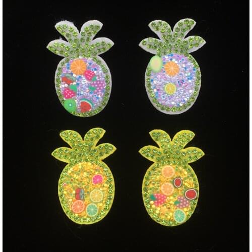 20pcs Pineapple Rhinestone sequin patch Fruits Polymer Hot Soft Clay Appliques For Baby Headwear Clip Brooch Accessories Decor