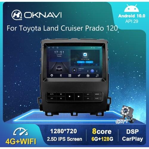 6G 128G Car Radio For Toyota Land Cruiser Prado 2004-2009 Multimedia Video Player Android 10.0 BT DSP Rear View 9" No 2 din DVD