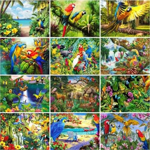 AZQSD Full Kits Diamond Art Painting Parrot Childrens Room Decor Needlework Diamond Embroidery Animals Mosaic Handmade Gift