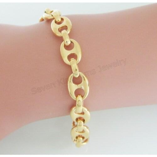 Foromance/ YELLOW GOLD GP COFFEE BEAN LINK CHAIN 8.7" BRACELET WIDTH 8MM 0.31"/CAN BE ADJUSTED