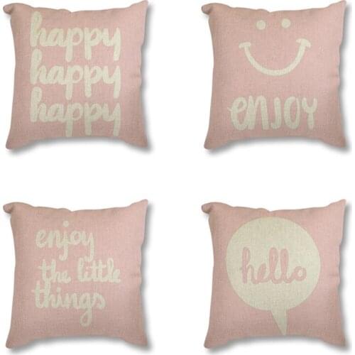 Pink Cartoon Funny Printed Linen Cotton Seat Cushion Cover Minimalist Decorative Pillowcase Throw Pillow Case Sofa Decor