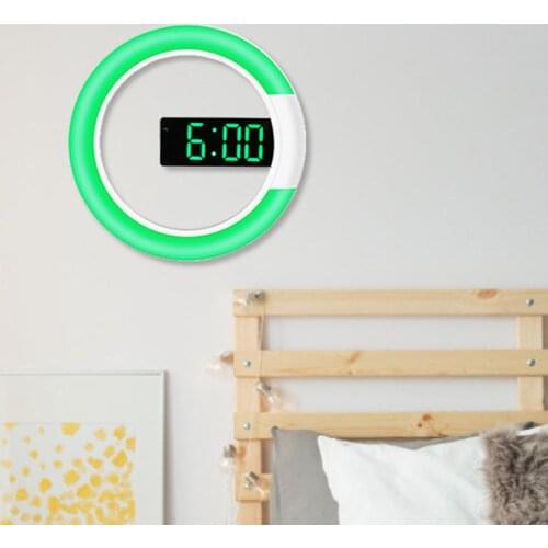3D LED Digital Wall Clock Alarm Mirror Hollow Watch Table Clock 7 Colors Temperature Nightlight For Home Living Room Decorations
