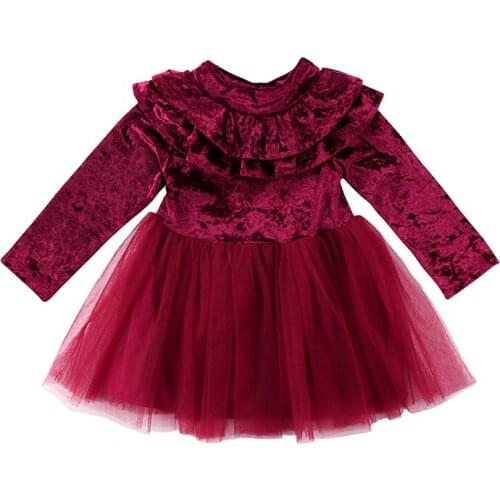 Princess Kids Baby Girls Dress Velvet Fleece Long Sleeve Ruffles Formal Pageant Party Dress Ruffle Tulle Tutu Dresses Clothes