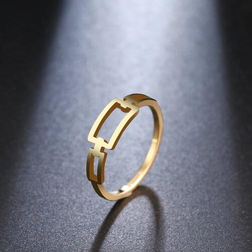 DOTIFI For Women Rings Rectangle Stitching Stainless Steel Gold and Silver Color Ring Valentines Gift Jewelry Sale R359