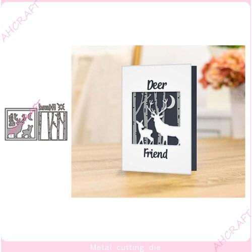 Forest elk Background Frame Metal Cutting Dies for DIY Scrapbooking Photo Album Decorative Embossing PaperCard Crafts Die2021
