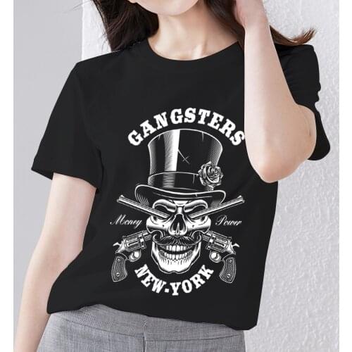 Classic Womens T-shirt Summer Harajuku Style Black Print Female Tee Shirt Skulls Pattern Series O-neck Woman Short Sleeve Tops
