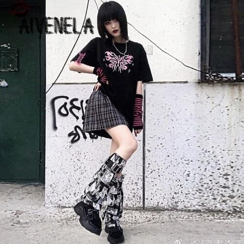 Harajuku Knee Sleeve Girls Cartoon Printed Buckle Warmer Sock Gothic Punk Girl Leg Cover AFC1057