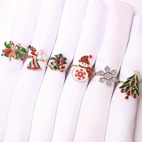 Metal Christmas Tree Napkin Rings Bow Flower Wreath Wedding Banquet Hotel Table Supplies Circle Merry Xmas Decoration Gifts