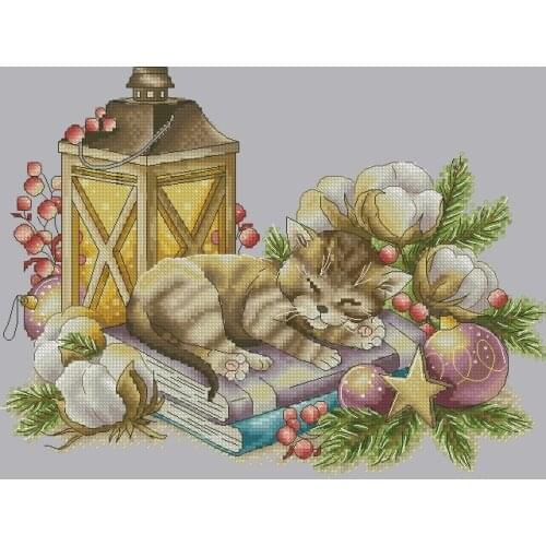 The cat on the book 39-32 Cross Stitch Kit Package Greeting Needlework Counted Kits Embroidery cross stitch set